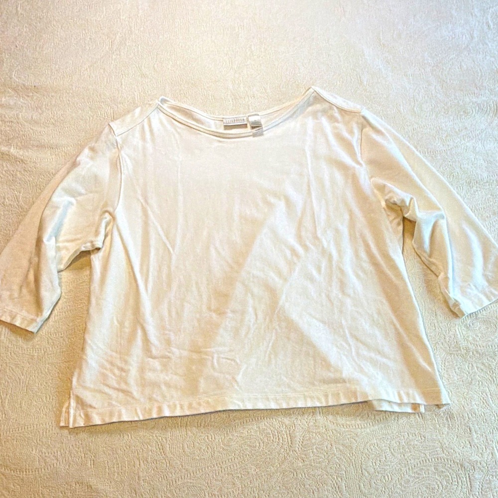 Elisabeth by Liz Claiborne Women’s Plus 3XL White Solid Knit Scoop Neck 3/4 Top